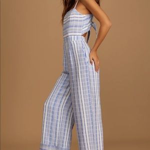 Lulus blue and white wide leg jumpsuit